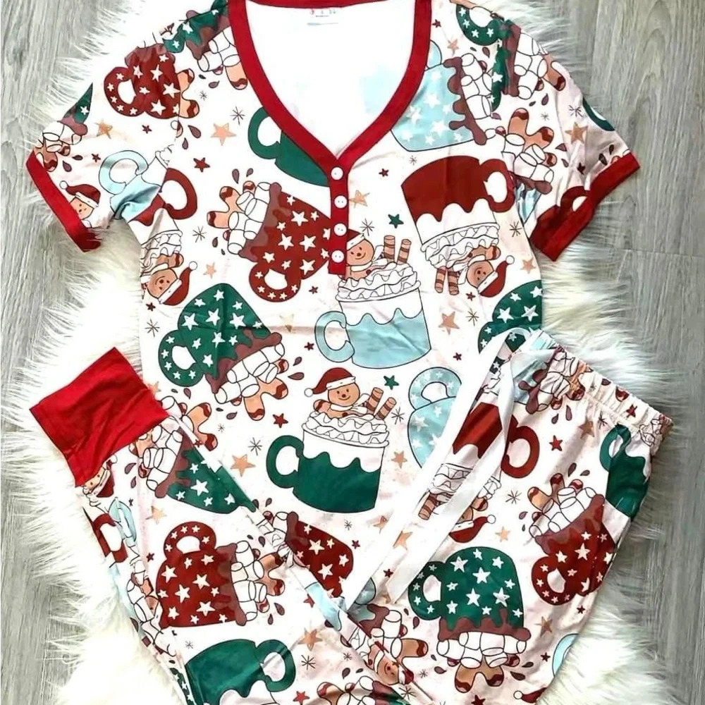 Shirley & Stone Christmas Jogger Lounge Pajama Set Hot Cocoa Gingerbread‎ Man - Picture 14 of 14